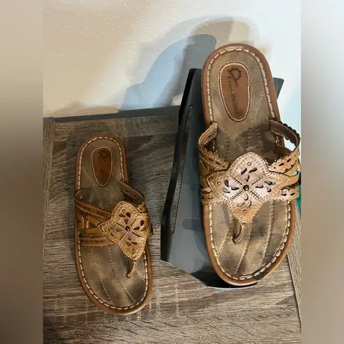 Earth Origins Tan Leather “Rita” Style Flip Flop Thong Sandals Slides Women 8M