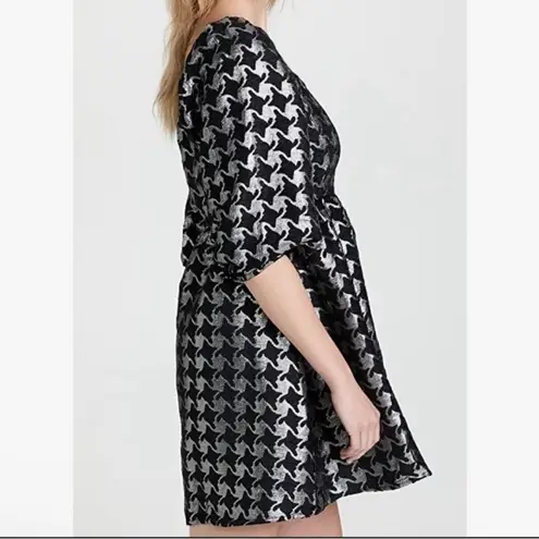 Moon River Square Neck Puffed Sleeve Houndstooth Jaquard Mini Dress Size Small