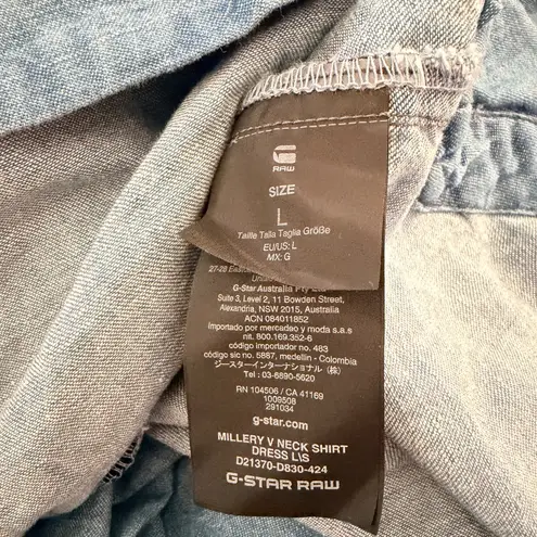 G-Star RAW Millery Denim Shirt Dress L NWT V-Neck Long Sleeve