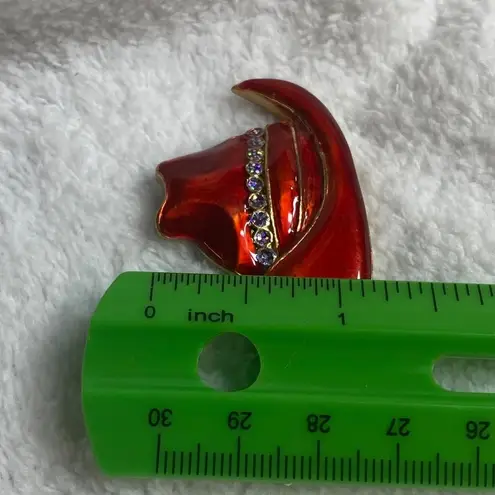 Cowgirl Cowboy Hat Red Enamel Painted Rodeo Rhinestone Pin Brooch Horse Show