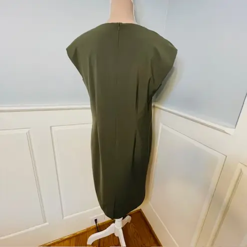 MM.LaFleur Maaza Origami Tech Suiting Dress Olive Green Neutral Office Modest 6