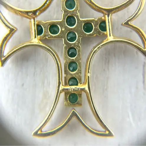 Solid 18K, genuine emeralds cross pendant Gold