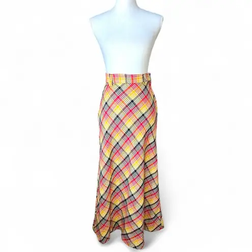 Tattoo of California vintage 70’s plaid maxi skirt fall retro high waisted Orange