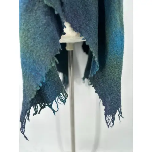 Celtic Kerry Woollen Mills Green Blue Ruana Irish Lambswool Shawl Wrap Ireland Size M