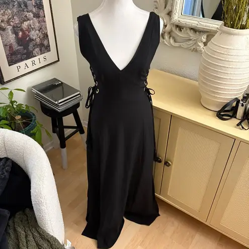 Finders Keepers Black Amos Dress Size Slits Cut Outs Lace Up Maxi Size Small