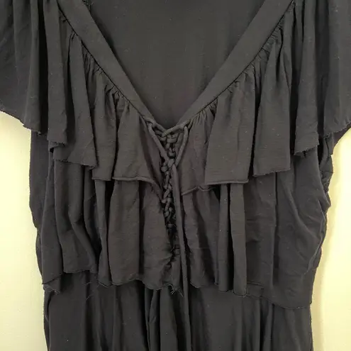 Vivienne Tam Black Short Sleeve Casual Dress with Ruffles Size M