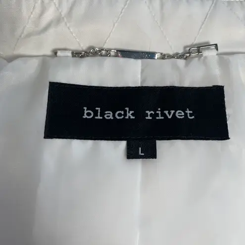 Black Rivet White Nylon Double Breasted Belted Trench Coat L