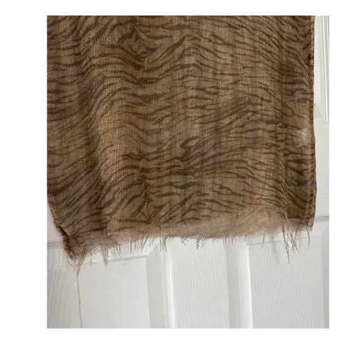 IRO Lamb skin animal print crew neck raw hem & sleeves T-shirt tan brown medium