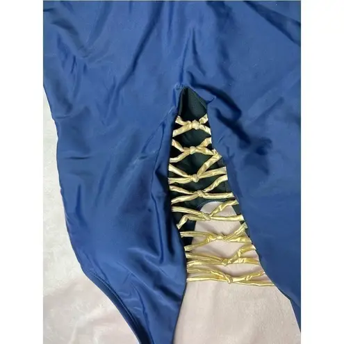 Cover Girl Navy Blue Gold Lace Up V