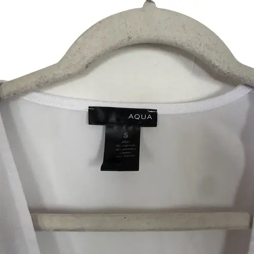 AQUA  Womens Sz S White Semi Sheer Cropped Sleeveless V-Neck Tie Blouse Shirt Top