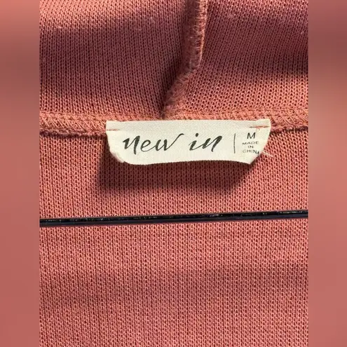 New in Hooded Pullover Top Button Detail Drawstring Coral Pink Casual Comfy M Size M
