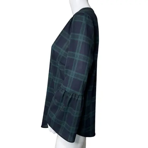 J Crew Shirt Women Medium Green Navy Blue Tartan Plaid Career Casual Versatile