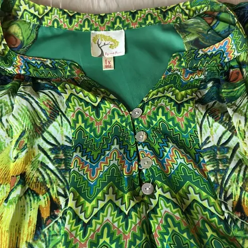 Anthropologie Fig and Flower Boho Peasant Blouse Women’s Size 1X Lined Peacock Green