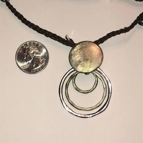 Elegant Silver Tone Round Boho Pendant Fabric Chain Necklace