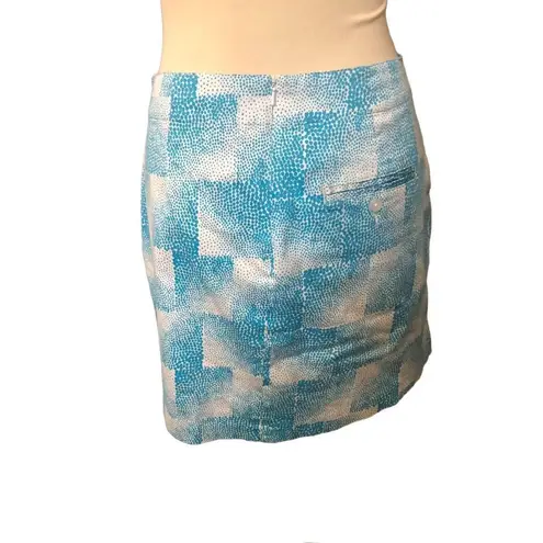 Lady Hagen  Size 4 Golf Skirt Skort Turquoise Blue Dot Square Cotton EUC