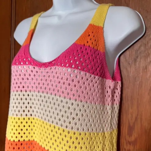 Design 365 Striped Crochet Tank Top Colorful Summer Beach Cover Up M Y2K Pink Size M