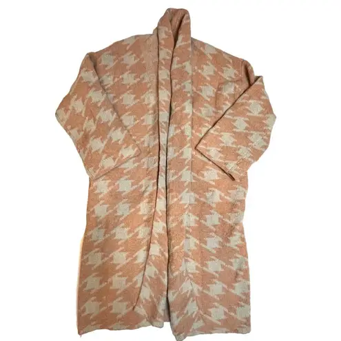 A New Day  Houndstooth Herringbone Open Front Cardigan Sweater Peach Ceam SZ S thumbnail 3