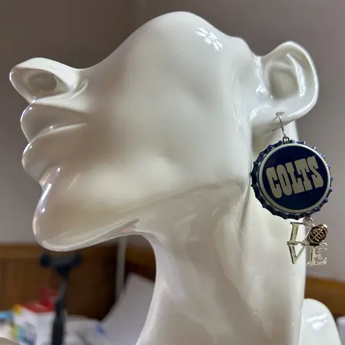 Colts Blue white love helmet charm dangle Earrings