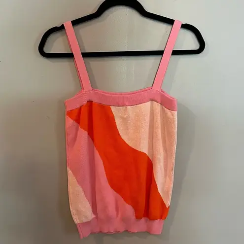 FRNCH Paris Knit Colorblock Striped Tank Top Orange Pink Size L Cotton Retro 70s