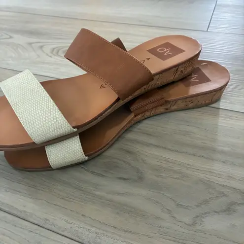 DV by Dolce Vita Womens Slides Sandals Tan White Cork Wedge Comfort Size 8 Brown