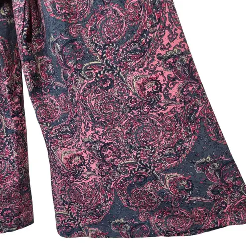 Elan Satin Paisley Strapless Cropped Wide Leg Jumpsuit in Navy/Pink