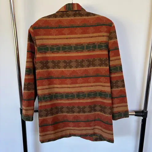 Vintage Southwestern Blazer Jacket Navajo Colorful Aztec Warm Desert Wool Blend Orange Size L