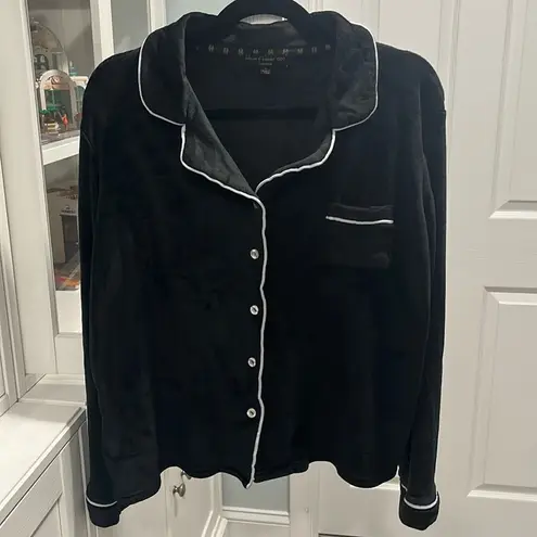 House of Harlow 1960 Velour 2 Piece Pajama Set, Black with White Pipping, Size L