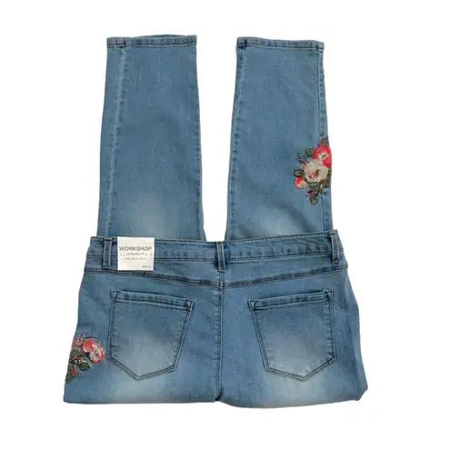 Workshop Republic Clothing Workshop Jeans Light Wash Floral Embroidered High Rise Ankle Boho Size 10 NEW