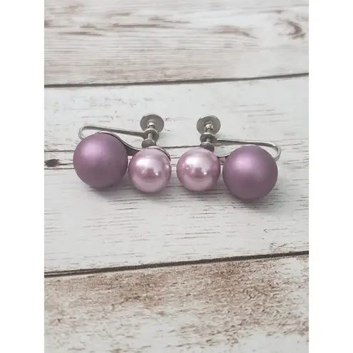 Vintage Screw Back Earrings Two Tone Purple Ball Duo