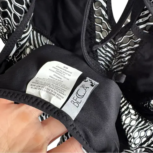 Becca Show & Tell Crochet Plunge Medium One Piece Black and White Swimsuit