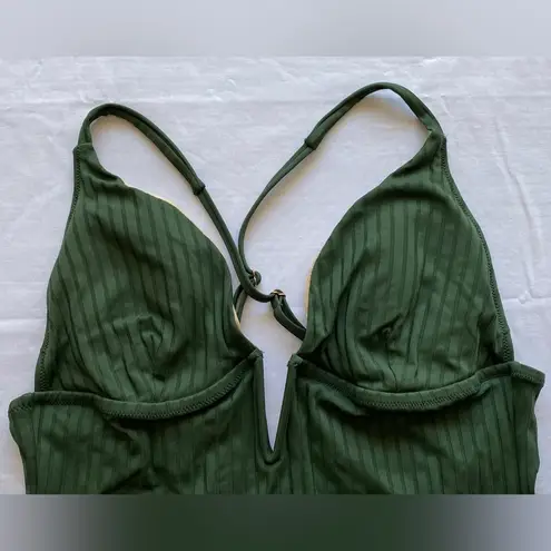 Shade & Shore Women’s Ribbed Plunge Front V-Wire Dark Green One Piece Swimsuit NWOT Size‎ XL