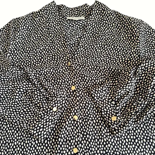 Dana Buchman Women's Button Down 3/4 Sleeve Blouse Black Beige Print M