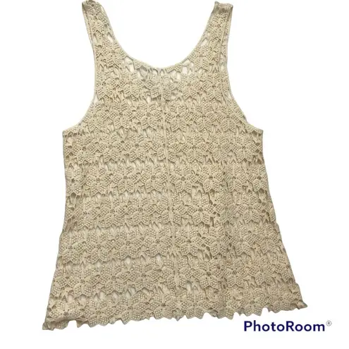 Charming Charlie  Embordered Lace Sheer Beige Tank Top Size Small