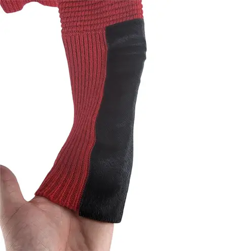 autumn cashmere Cropped Long Sleeve Cashmere Wool Leather Sweater Red Size L