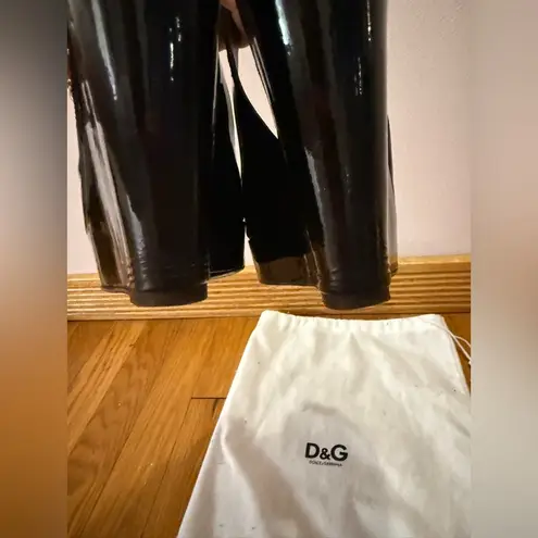 D&G Dolce & Gabbana Black Patent Leather Wedge Slingback Shoes 37 VINTAGE Y2K