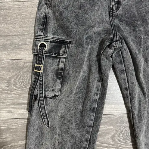 American Bazi Women Black Gray High Rise Cargo Tappered Jeans Size S
