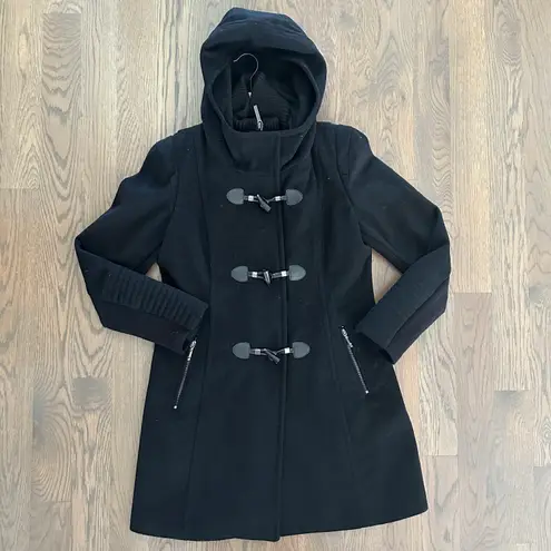 BCBGMAXAZRIA Samantha Black Wool Toggle Hooded Coat in Black Size Large