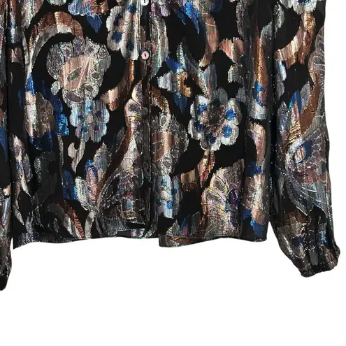 Ramy Brook Trey Metallic Floral button down Blouse feminine luxury S