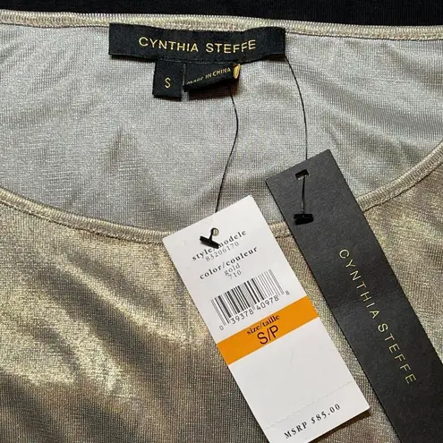 Cynthia Steffe NWT! Gold Metallic Shimmer Blouse Top Zipper Accents Size Small