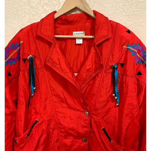 Lavon Vintage 80s Red Nylon Western Windbreaker Jacket Size M