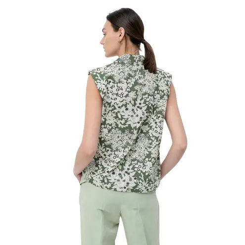 Gerard Darel | Size 1 | Carmel Printed Sleeveless Button-Down Top in Khaki Green