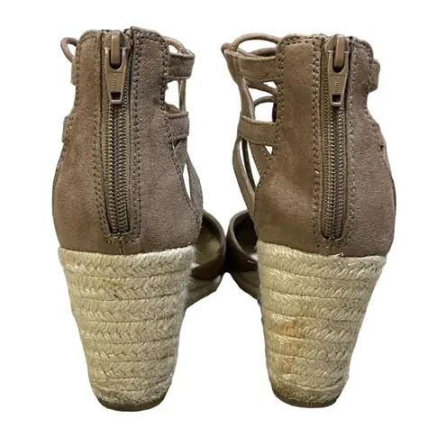 DV Dolce Vita Taupe Suede Manica Lace Up Zip Back Espadrille Wedge 8 M Boho Brown