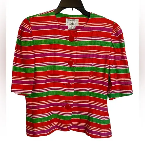 80s Rickie Freeman for Teri Jon 100% Linen Button Down Blouse size 16 vintage Red