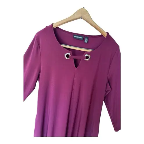 Nina Leonard Miracle Matte Jersey Tunic Dress Pockets Womens Size L Burgundy
