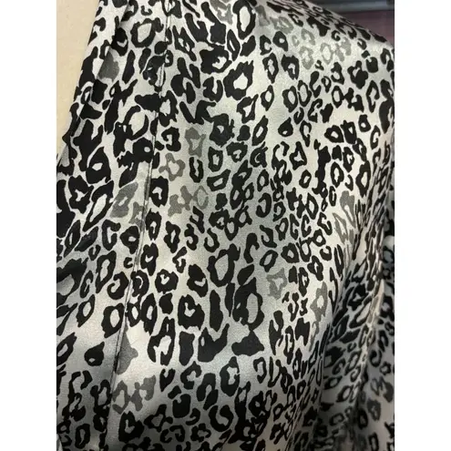 Leopard Satin Robe With Belt Tie Ambrielle Womens Small NWT Black