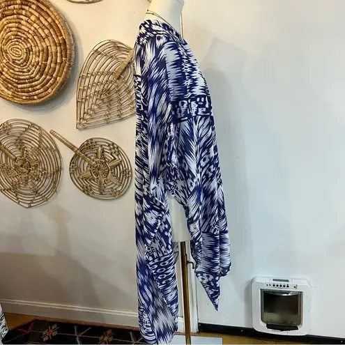 Michael Stars Blue White Kimono Cardigan Open Front Boho Lightweight Viscose