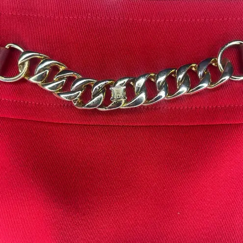 CELINE Paris Pencil Skirt Womens Size 48 US 16 Red 100% Wool Gold Chain Zip