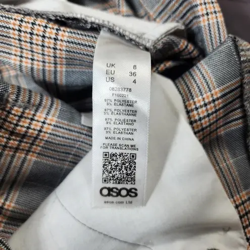 ASOS Womens Plaid Flat Front Wide Leg Pants Size 8 Grey Preppy Streetwear Gray