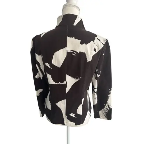 Ellen Tracy Company Brown White Print Blazer Jacket Size 8