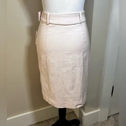 Anthropologie NWT  Belted Button-Front Slit Skirt  Linen Blend Midi Pink Rose~0💛